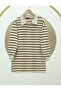 Polo Neck Striped Slit Tunic -Brown