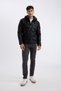 Water Repellent Slim Fit Fitted Hooded Plush Lining Faux Leather Coat with Zipper Pockets N9693Az24Wn - 2