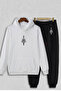 Sword and Rose Front Top Bottom Printed White Hooded Sweatshirt and Black Sweatpants Oversize