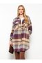 Lcwaikiki Classic Purple Plaid Front Button Closure Plaid Long Sleeve Gabardine Women's Shirt Jacket - 3