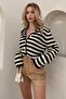 Black Striped Crew Neck Gold Button Detailed Cotton Cardigan Mg1605 - 3