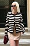 Black Striped Crew Neck Gold Button Detailed Cotton Cardigan Mg1605 - 4