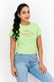 Women Crew Neck Short Sleeves Printed T-Shirt, Lime