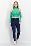 Women Mock Neck Cold Shoulder Space Dye Top, Green - 4