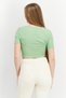 Women V Neck Short Sleeve Textured Crop Top, Light Green - 4