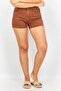 Women Plain Slim Mom Denim Shorts, Brown