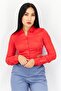 Women Spread Collar Long Sleeve Plain Top, Red