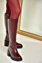 R 654047703   Burgundy Genuine Leather Thick Heeled Women's Boots - 3