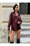 Women's Burgundy Flush Satin Leopard Patterned Shirt 28089 - 3