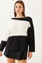 Women's Black Double Color Boat Neck Knitwear Sweater Tk231148 60251904 - 3