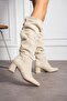 Annaliz Women's Boots Thick Heeled Bellows Beige Suede - 2