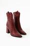 Claret Red Genuine Leather Crocodile Women's Boots - 3
