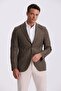 Brown Slim Fit Swallow Collar Striped Linen Cotton Seasonal Jacket
