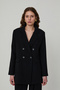 Button Detailed Double Breasted Collar Oversize Blazer Jacket Black - 3