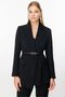 Black Double Breasted Fashion Jacket - Double Layer and Belt - 6