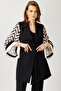 Modailgi Sleeves Zigzag Patterned Athlete Long Jacket Black - 5