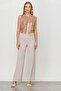 Modailgi Waist Metal Buckle Detailed Trousers Stone - 4