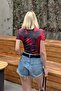 Red Julia Tie-Dye Pattern Shoulder and Waist Draped Women's Crop Blouse - 5