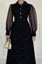 Organza Garnished Dress with Sleeves - Black - 2