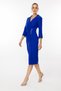 Cobalt Blue Modailgi Midi Length Three Quarter Sleeve Dress - Pleat Detail on the Waist - 3