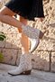 New Beige Leather Brown Embroidered Short Heeled Cowboy Women's Boots - 2
