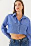 Women's Sky Blue Asymmetrical Robal Crop Shirt 4496 60251916 - 2