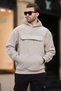 Painted Gray Hooded Flap Pocket Detailed Fleece Men's Sweatshirt 7097 - 2