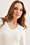 Women's Ecru V-Neck Flowing Soft Touch Blouse Blz- 19002757 - 6