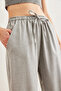 Women's Light Gray Elastic Waist Pocketed Flowy Wide Leg Polyviscon Trousers Pnt-19000294 - 5