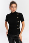 Women's Black Button Accessory Blouse Ey2926