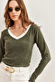 Women's Khaki White Collar Detailed Raised Lycra Blouse Blz- 19002746 - 3