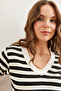 Women's Thick Striped Black V-Neck Soft Touch Flexible Blouse Blz- 19002767 - 4