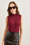 Women's Burgundy Stand Collar Soft Touch Flexible Blouse Blz- 19002766 - 3