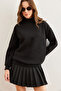 Women's Black Half Fisherman Hooded Basic Sweatshirt Swt- 19000673 - 2