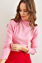 Women's Candy Pink Stand Collar Flowing Soft Touch Blouse Blz- 19002758 - 5