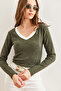 Women's Khaki White Collar Detailed Raised Lycra Blouse Blz- 19002746 - 4