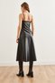 Women's Black Strap Side Zipper Midi Faux Leather Bell Dress Elb- 19002272 - 7