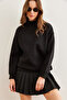 Women's Black Half Fisherman Hooded Basic Sweatshirt Swt- 19000673 - 3
