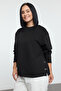 Siyah Çıt Çıt Düğme Detaylı Regular/Normal Kalıp Örme Büyük Beden Sweatshirt TBBAW25AO00039