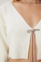 Women's Ecru Jewelled Bow Tie Crop Knitwear Cardigan Ki̇00110 - 4