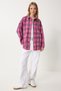 Women's Dark Pink Checked Jacquard Ribbed Woven Shirt To00155 - 5