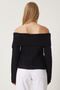 Women's Black Buttoned Low Carmen Collar Knitwear Blouse Fn03377 - 5