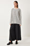 Women's Ecru Black Striped Transitional Knit Sweater KB00041 - 5