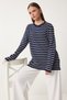 Women's Navy Blue White Striped Seasonal Knitwear Sweater Kb00041