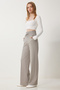 Women's Light Gray Basic Knitted Sweatpants with Pockets Xr00018 - 2