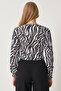 Women's Black and White Zebra Patterned Wrap Collar Gathered Knitted Blouse Zh00042 - 6