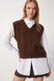Women's Brown V-Neck Knitwear Sweater Pf00099 - 2