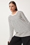 Women's Ecru Black Striped Transitional Knit Sweater KB00041 - 4