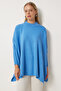 Women's Indigo Blue Side Slit Oversize Poncho Sweater YY00005