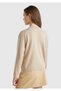 Women's Beige Melange Crew Neck % Pearl Button Merino Cardigan - 3